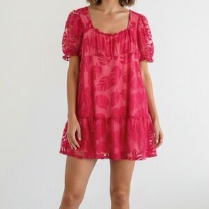 Suzanne Betro Pink Floral Hawaiian Polynesian Mini Dress Medium